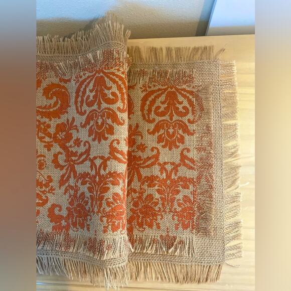 Table Runner burlap fringe dark orange two tone overlay boho handmade 48 x 15 - Picture 1 of 3